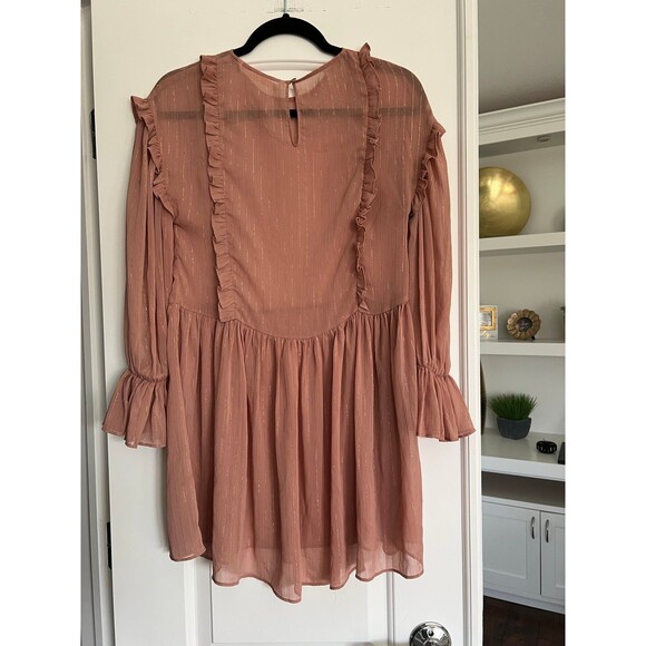 Zara Trafaluc Collection Long Sleeve Ruffle Blush Pink Mini Dress X Small - Picture 2 of 7